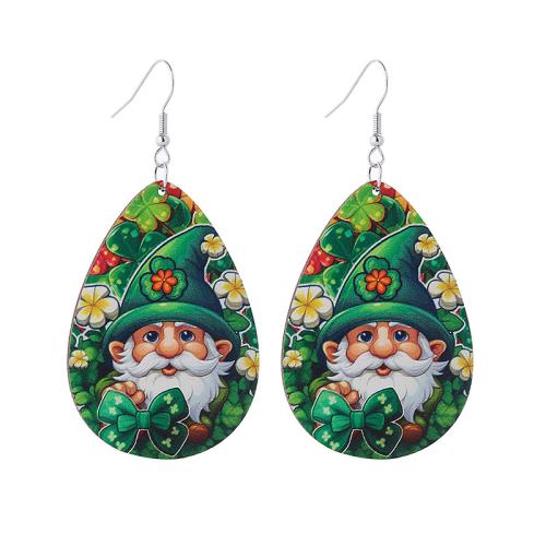 Zinc Alloy Drop Earrings with Wood printing & for woman Sold By Pair