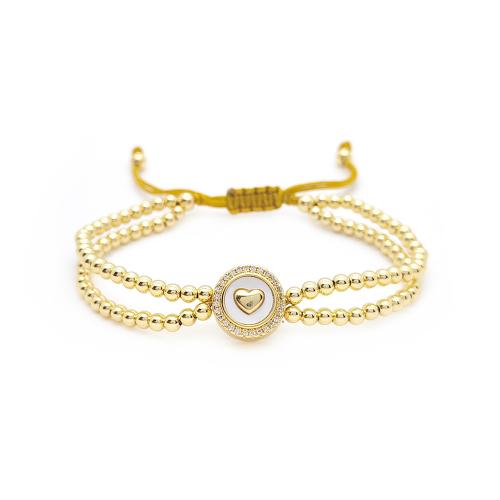 Cubic Zirconia Micro Pave Brass Bracelet with Wax Cord & Shell & micro pave cubic zirconia & for woman golden Sold By PC