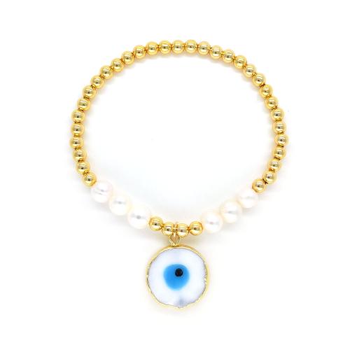 Mal pulsera ojo, metal, con Perlas cultivadas de agua dulce & Cristal de murano, estilo popular & para mujer, dorado, Vendido por UD