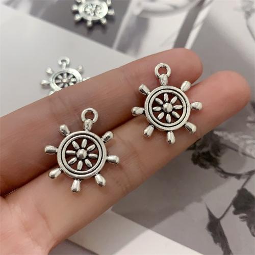 Sinkkiseos Ship Wheel \x26amp; Anchor riipus, antiikki hopea päällystetty, tee-se-itse, 23x23mm, 100PC/laukku, Myymät laukku