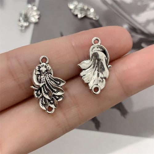 Sinc Alloy Pendants Ainmhithe, Peacock, dath airgid antique plátáilte, DIY, 12x20mm, 100ríomhairí pearsanta/Mála, Díolta De réir Mála