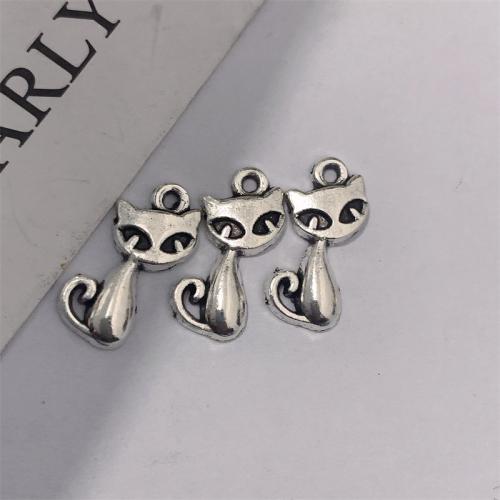 Zinc Alloy Animal Pendants Cat antique silver color plated DIY Sold By Bag