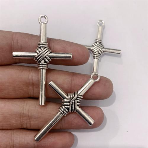 Zinklegering Cross Hangers, Zinc Alloy, Oversteken, antiek zilver plated, DIY, 32x49mm, 100pC's/Bag, Verkocht door Bag