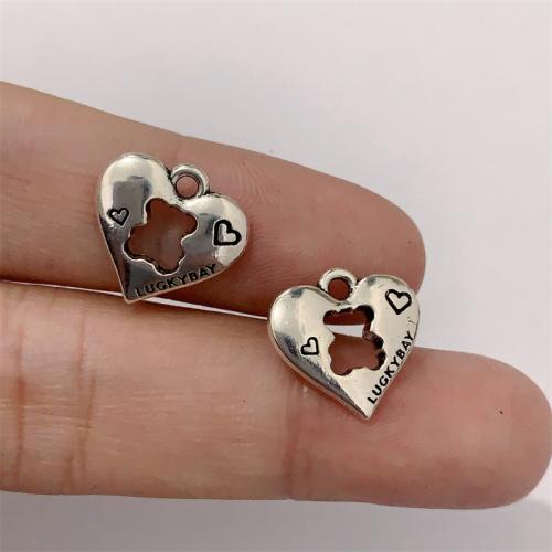 Colgantes de Aleación de Zinc en Forma de Corazón, chapado en color de plata antigua, Bricolaje, 14x13mm, 100PCs/Bolsa, Vendido por Bolsa