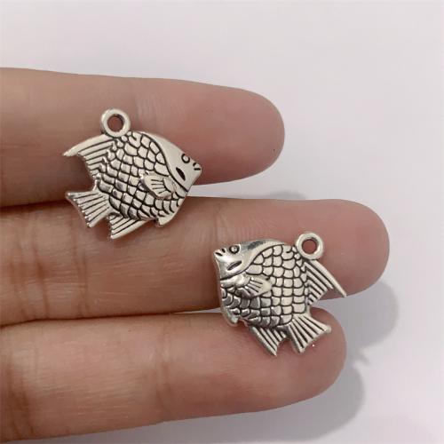 Zinc Alloy Animal Pendler, Fisk, antik sølv farve forgyldt, du kan DIY, 17x16mm, 100pc'er/Bag, Solgt af Bag