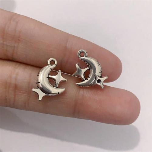 Pendants Sinc Alloy Gealach, Moon agus Star, dath airgid antique plátáilte, DIY, 13x15mm, 100ríomhairí pearsanta/Mála, Díolta De réir Mála