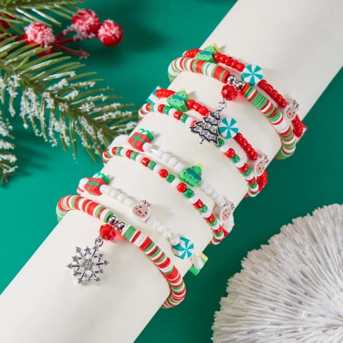 Christmas Holiday Bracelet Zinc Alloy with Seedbead & Polymer Clay Vacuum Ion Plating Christmas Design & with rhinestone Sold By PC