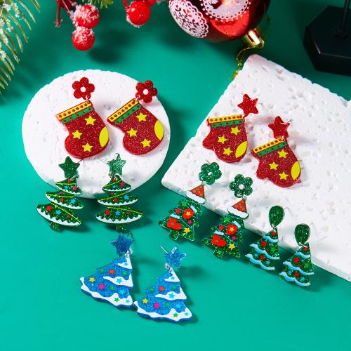 Christmas Earrings Acrylic Vacuum Ion Plating Christmas Design Sold By Pair