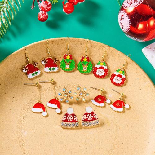 Christmas Earrings Zinc Alloy Vacuum Ion Plating Christmas Design & enamel & with rhinestone Sold By Pair