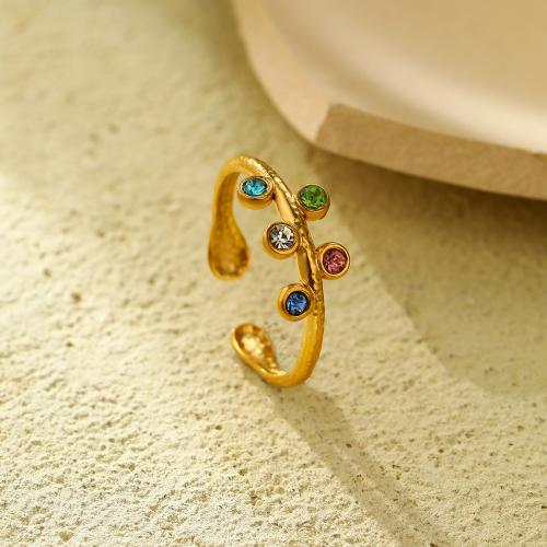 Rhinestone Stainless Steel Finger Ring 304 Stainless Steel fashion jewelry & for woman & with rhinestone golden Sold By PC