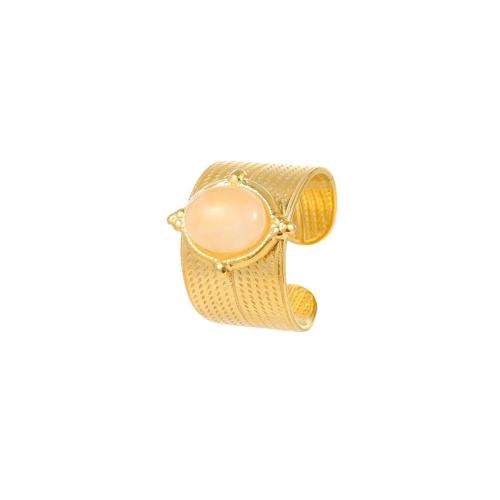 Stainless Steel Finger Ring 304 Stainless Steel with Natural Stone fashion jewelry & for woman golden Sold By PC