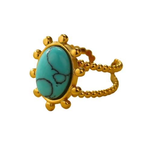 Bague en acier inoxydable, Acier inoxydable 304, avec turquoise, bijoux de mode & pour femme, doré, Vendu par PC