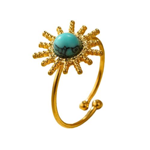 Bague en acier inoxydable, Acier inoxydable 304, avec turquoise, Plaqué or 18K, bijoux de mode & pour femme, doré, Vendu par PC