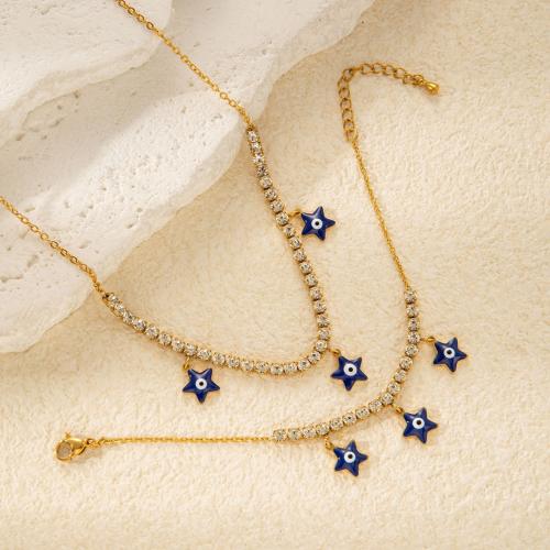 Enamel Stainless Steel Jewelry Set 304 Stainless Steel Star & micro pave cubic zirconia & for woman golden Sold By PC