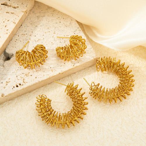 Stainless Steel Stud Earrings 304 Stainless Steel fashion jewelry & for woman golden Sold By Pair