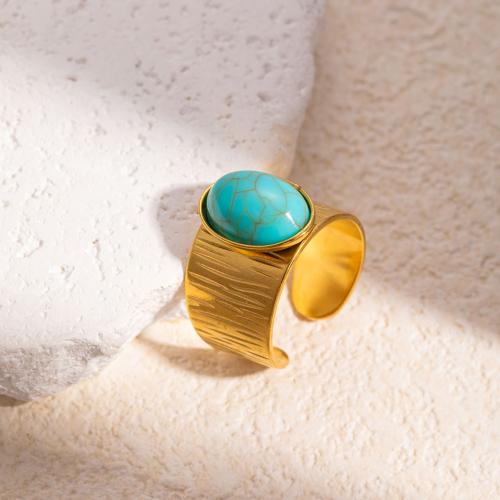 Bague en acier inoxydable, Acier inoxydable 304, avec turquoise, bijoux de mode & pour femme, doré, Vendu par PC