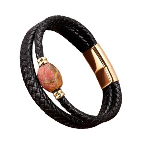 PU Leather Cord Bracelets with Natural Stone & 304 Stainless Steel Vacuum Ion Plating fashion jewelry & Unisex Length Approx 21 cm Sold By PC