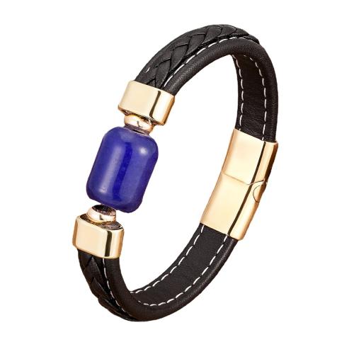 PU Leather Cord Bracelets with Natural Stone & 304 Stainless Steel Vacuum Ion Plating fashion jewelry & Unisex Length Approx 21 cm Sold By PC