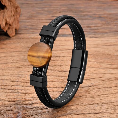 PU Leather Cord Bracelets with Natural Stone & 304 Stainless Steel Vacuum Ion Plating fashion jewelry & Unisex Sold By PC