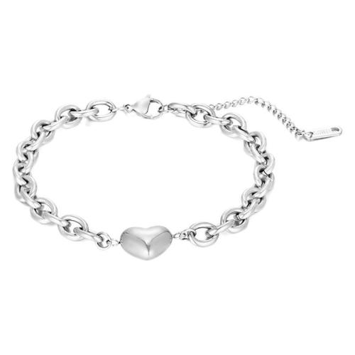 Stainless Steel Jewelry Bracelet 304 Stainless Steel with 6cm extender chain Heart Vacuum Ion Plating fashion jewelry & for woman Length Approx 20 cm Sold By PC