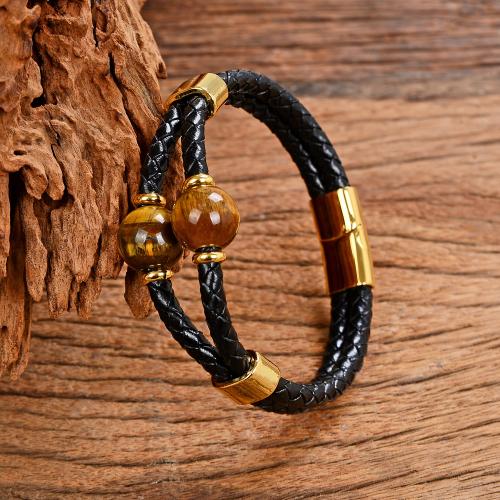 PU Leather Cord Bracelets with Natural Stone & 304 Stainless Steel Vacuum Ion Plating fashion jewelry & Unisex Length Approx 21 cm Sold By PC