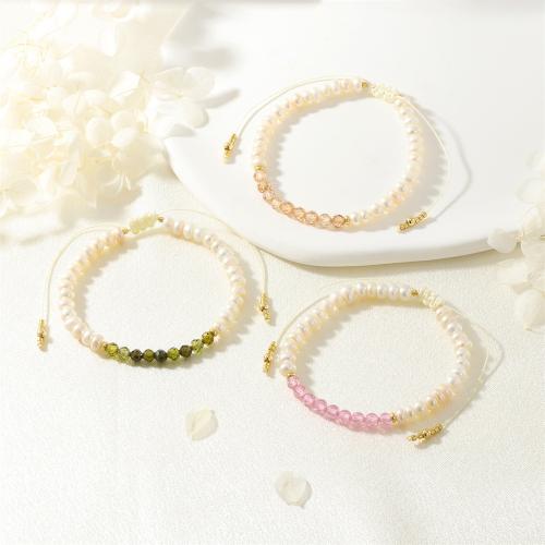 Bracelet en perles de culture d'eau douce, perle d'eau douce cultivée, avec zircon cubique, Réglable & bijoux de mode & pour femme, plus de couleurs à choisir, Longueur Environ 16-22 cm, Vendu par PC