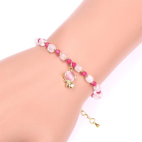 Gemstone Bracelets Natural Stone with Brass gold color plated fashion jewelry & for woman Length Approx 16-22 cm Sold By PC