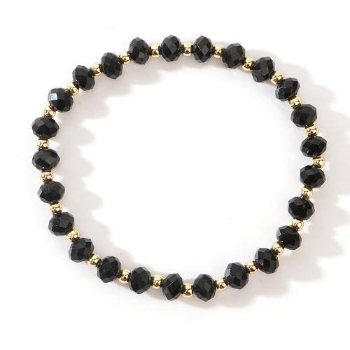 Bracelets de cristal, avec laiton, Placage de couleur d'or, bijoux de mode & pour femme, noir, Longueur Environ 17.5 cm, Vendu par PC