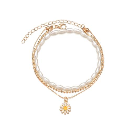 Fashion Jewelry Anklet Plastic Pearl with Iron & Zinc Alloy mixed colors Sold By Set