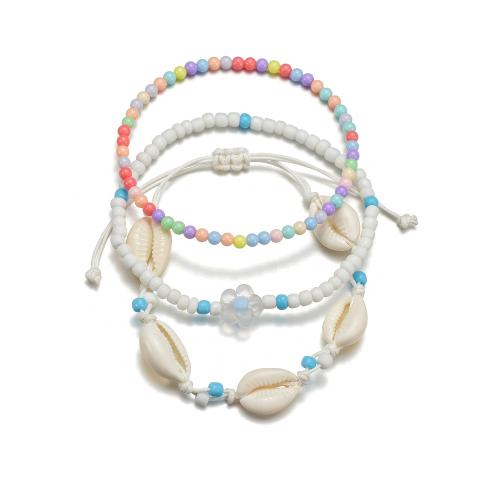 Mode sieraden enkelband, Seedbead, met Wax & Schelp, gemengde kleuren, 2pC's/Stel, Verkocht door Stel