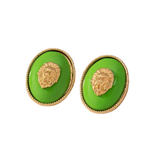 Zinklegering oorknoppen, Zinc Alloy, plated, voor vrouw & glazuur, groen, Verkocht door pair