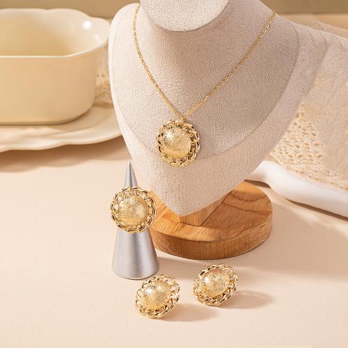 Zinc Alloy Jewelry Sets Stud Earring & finger ring & necklace plated for woman gold Sold By Set