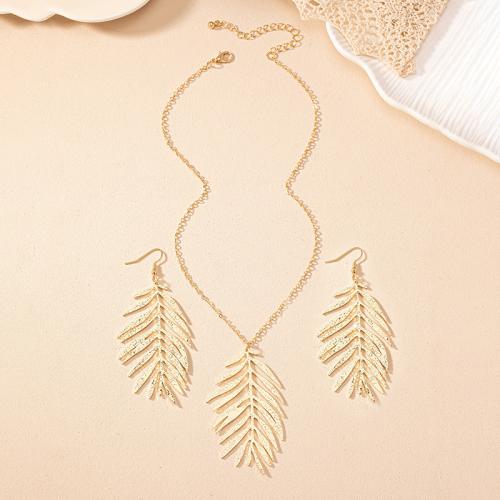 Zinc Alloy Jewelry Sets earring & necklace Leaf plated for woman gold Sold By Set