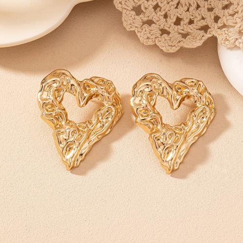 Lo zinco in lega Stud Earring, lega in zinco, Cuore, placcato, per la donna, oro, Venduto da coppia