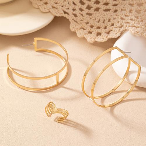 Zinc Alloy Jewelry Sets Stud Earring & finger ring plated for woman gold Sold By Set