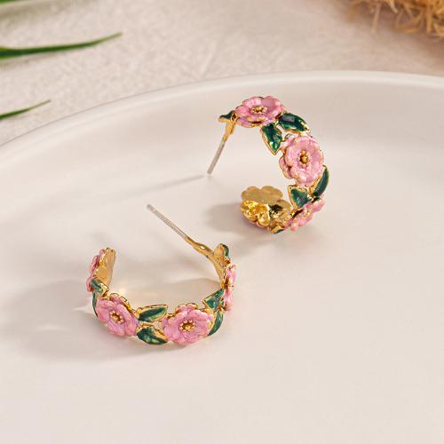 Zinc Alloy Stud Earring petals plated for woman & enamel gold Sold By Pair