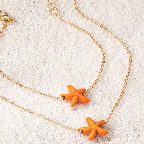 Zinc Alloy Jewelry Sets bracelet & necklace with Acrylic Starfish plated for woman gold Sold By Set