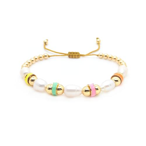 Brass Bracelet & Bangle with Wax Cord & Freshwater Pearl for woman & enamel Sold By PC