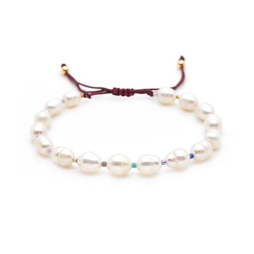 Messing Armbanden, met Seedbead & Wax & Schelp & Zoetwater Parel, verschillende stijlen voor de keuze & voor vrouw, meer kleuren voor de keuze, Verkocht door PC