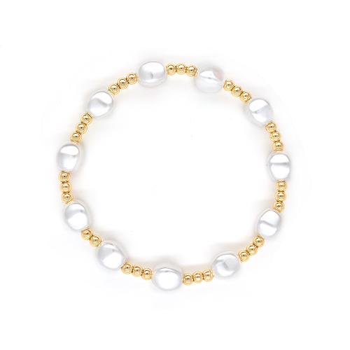 Brass Bracelet & Bangle with Plastic Pearl fashion jewelry & for woman golden Sold By PC