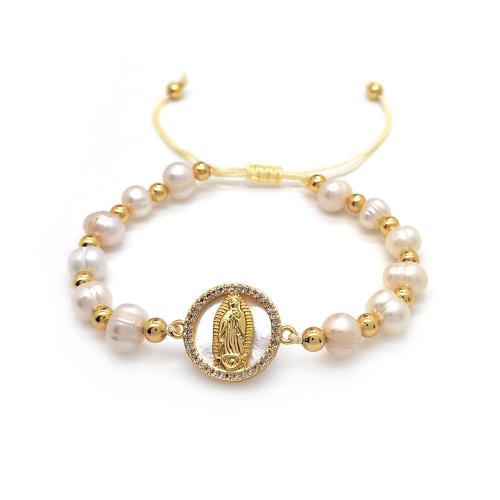 Brass Bracelet & Bangle with Gemstone & Shell & Freshwater Pearl & for woman Sold By PC