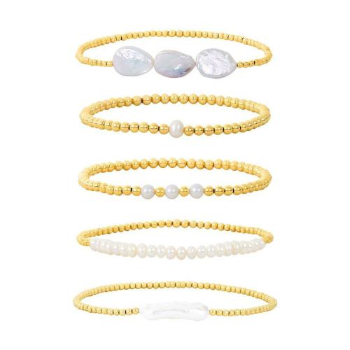 Brass Bracelet & Bangle with Freshwater Pearl & for woman golden Sold By PC