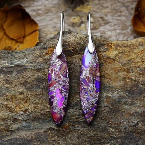 Impression Jasper Drop Earring with Brass Teardrop folk style & for woman Sold By Pair