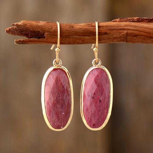 Gemstone Drop Earring with Brass Oval gold color plated folk style & for woman Sold By Pair