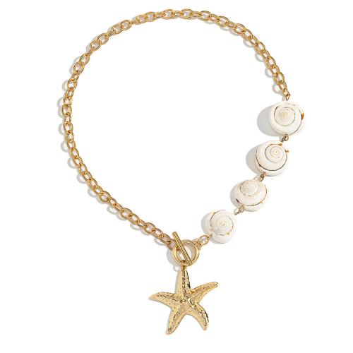 Zinc Alloy Jewelry Necklace with iron chain & Shell & Plastic Pearl fashion jewelry & for woman golden Sold By PC