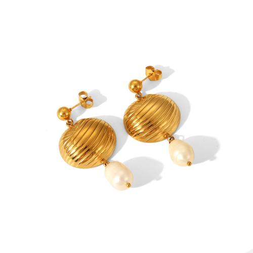 Roestvrij staal Stud Earrings, 304 roestvrij staal, met Plastic Pearl, mode sieraden & voor vrouw, gouden, 52x25mm, Verkocht door pair