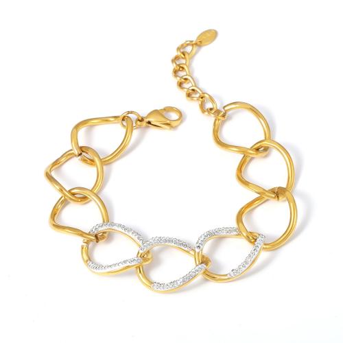 Pulseira  de jóias de aço inox, Aço inoxidável 304, with 3cm extender chain, joias de moda & para mulher & com strass, dourado, 17mm, comprimento Aprox 16 cm, vendido por PC