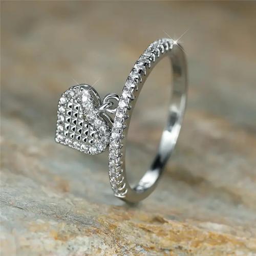 Cubic Zirconia Micro Pave Brass Ring Heart & micro pave cubic zirconia & for woman Sold By PC