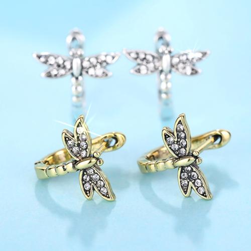 Cubic Zirconia Micro Pave Brass Earring Dragonfly fashion jewelry & micro pave cubic zirconia & for woman Sold By Pair