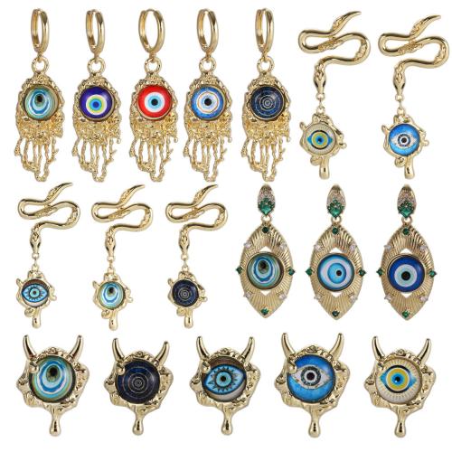 Evil Eye Earrings Brass gold color plated fashion jewelry & micro pave cubic zirconia & for woman & enamel nickel lead & cadmium free Sold By Pair